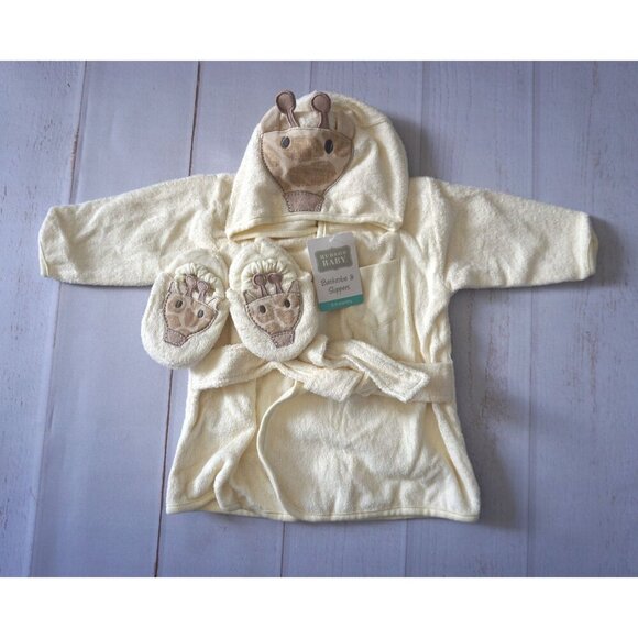 Hudson Baby Cotton Animal Face Bathrobe & Slippers, Giraffe, 0-9 Months, NWT - Picture 3 of 7